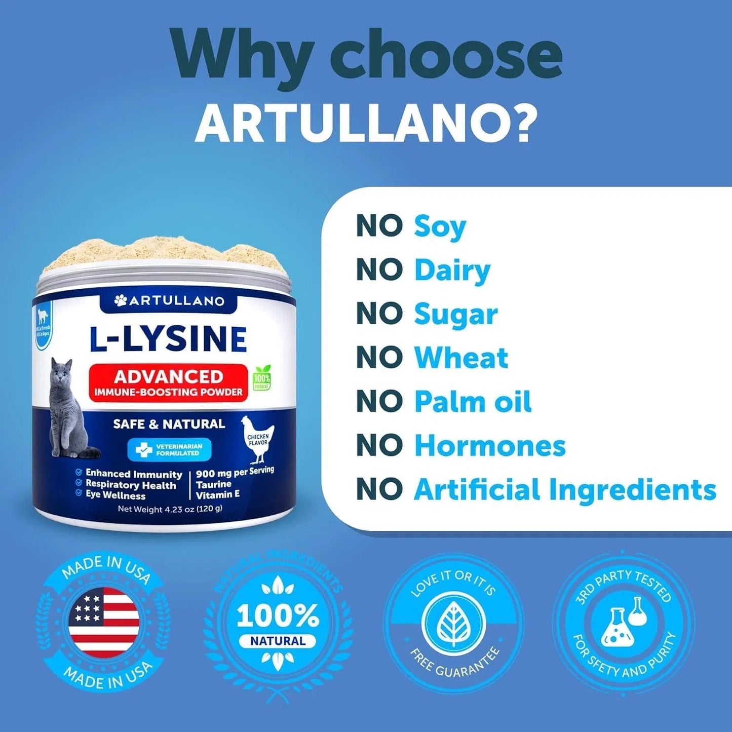 L Lysine For Cats Lysine Powder Supplement 900mg Serving Immune Support For Cats & Kittens Sneezing Runny Nose Squinting Watery Eyes Cold Eye Respiratory Health With Taurine